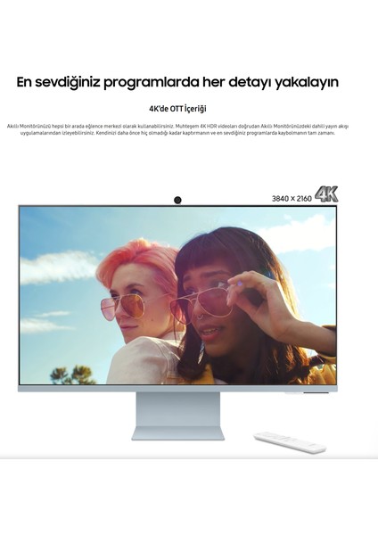 Airplay Desteği Apple-Android Kablosuz Bağlantı 32 Inç 4K Akıllı-Smart Monitör Tv M8 M80C Beyaz Slim Tasarım Premium Gövde+ Logitech Kablosuz Klavye