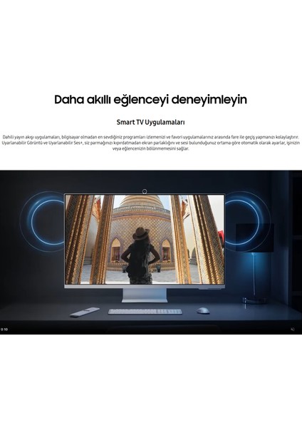 Airplay Desteği Apple-Android Kablosuz Bağlantı 32 Inç 4K Akıllı-Smart Monitör Tv M8 M80C Beyaz Slim Tasarım Premium Gövde+ Logitech Kablosuz Klavye