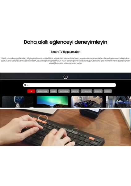 Airplay Desteği Apple-Android Kablosuz Bağlantı 32 Inç 4K Akıllı-Smart Monitör Tv M8 M80C Beyaz Slim Tasarım Premium Gövde+ Logitech Kablosuz Klavye