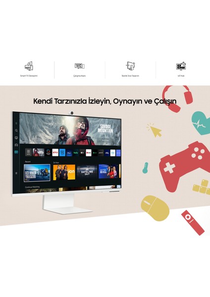 Airplay Desteği Apple-Android Kablosuz Bağlantı 32 Inç 4K Akıllı-Smart Monitör Tv M8 M80C Beyaz Slim Tasarım Premium Gövde+ Logitech Kablosuz Klavye