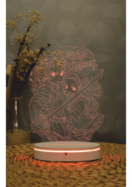 Tanjiro , Nezuko , Demon Slayer - 3 Boyutlu Led Lamba 16 Renk Dekoratif Anime Gece Lambası 3d