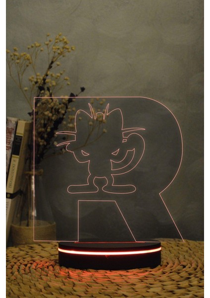 Rocket Takımı Meowth , Pokemon - 3 Boyutlu 16 Renk Dekoratif Gece Lambası 3d