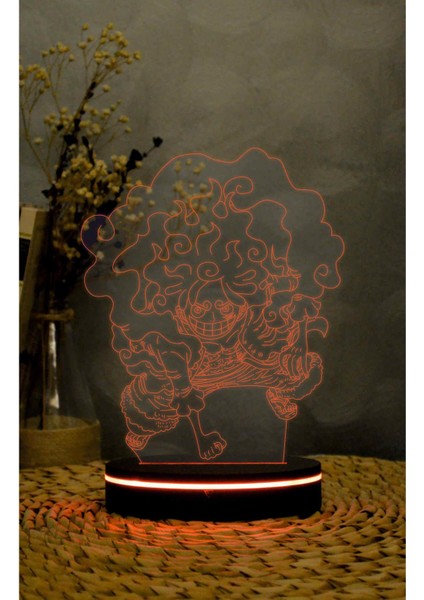 Monkey D Luffy Gear 5 , One Piece - 3 Boyutlu Led Lamba 16 Renk Dekoratif Anime Gece Lambası 3d