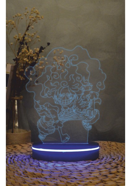 Monkey D Luffy Gear 5 , One Piece - 3 Boyutlu Led Lamba 16 Renk Dekoratif Anime Gece Lambası 3d