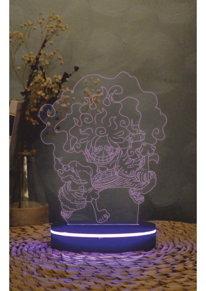 Monkey D Luffy Gear 5 , One Piece - 3 Boyutlu Led Lamba 16 Renk Dekoratif Anime Gece Lambası 3d