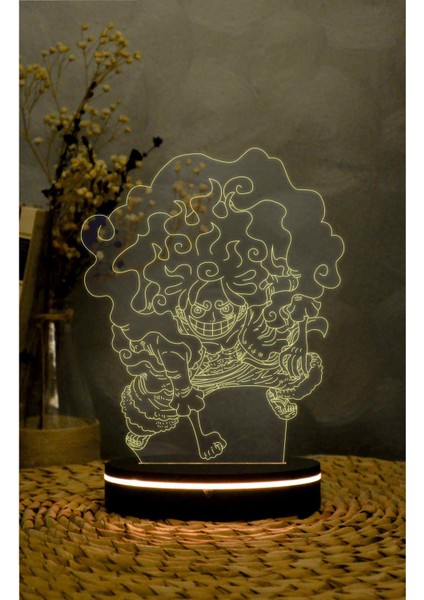 Monkey D Luffy Gear 5 , One Piece - 3 Boyutlu Led Lamba 16 Renk Dekoratif Anime Gece Lambası 3d