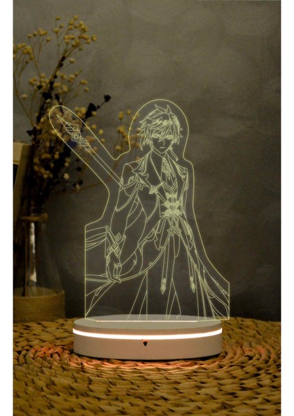 Zhongli, Genshin Impact - 3 Boyutlu Led Lamba 16 Renk Dekoratif Anime Gece Lambası 3d