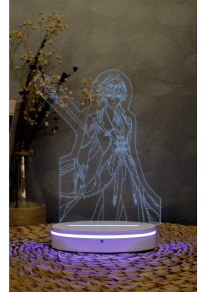 Zhongli, Genshin Impact - 3 Boyutlu Led Lamba 16 Renk Dekoratif Anime Gece Lambası 3d