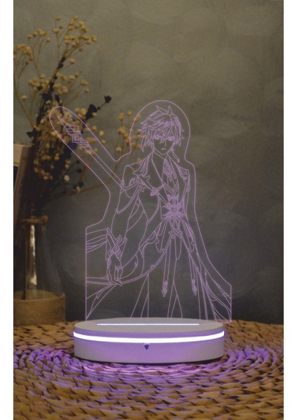 Zhongli, Genshin Impact - 3 Boyutlu Led Lamba 16 Renk Dekoratif Anime Gece Lambası 3d