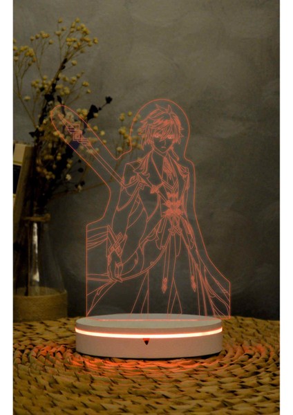 Zhongli, Genshin Impact - 3 Boyutlu Led Lamba 16 Renk Dekoratif Anime Gece Lambası 3d