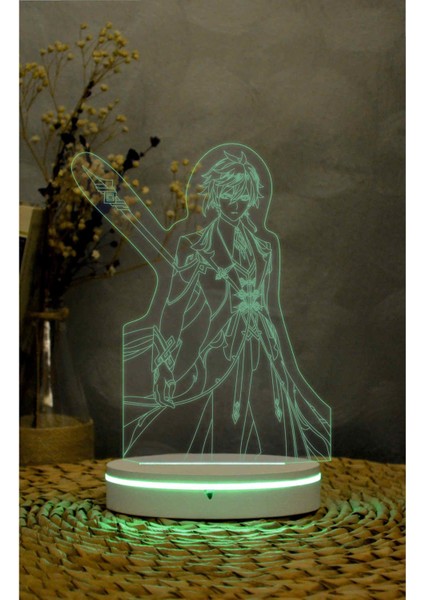 Zhongli, Genshin Impact - 3 Boyutlu Led Lamba 16 Renk Dekoratif Anime Gece Lambası 3d