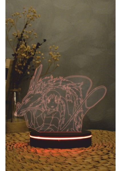 Chihiro Ve Haku , Spirit Away - 3 Boyutlu Led Lamba 16 Renk Dekoratif Anime Gece Lambası 3d