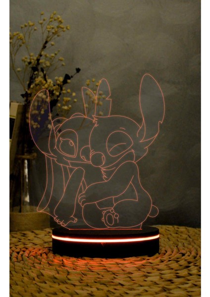 Stitch Ve Angel - Lilo Ve Stitch - 3 Boyutlu Led Lamba 16 Renk Dekoratif Anime Gece Lambası 3d