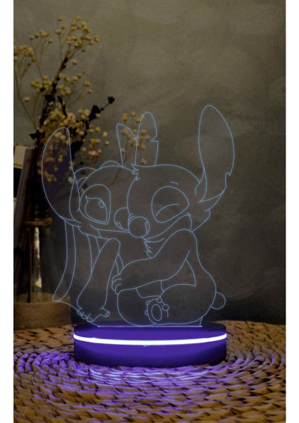 Stitch Ve Angel - Lilo Ve Stitch - 3 Boyutlu Led Lamba 16 Renk Dekoratif Anime Gece Lambası 3d