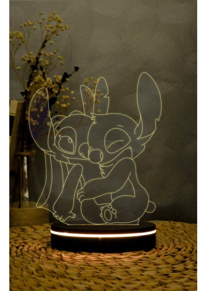Stitch Ve Angel - Lilo Ve Stitch - 3 Boyutlu Led Lamba 16 Renk Dekoratif Anime Gece Lambası 3d