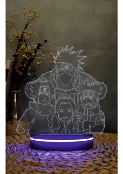 Yubi Design Kakashi, Naruto, Sasuke, Sakura - 3 Boyutlu Led Lamba 16 Renk Dekoratif Anime Gece Lambası 3d