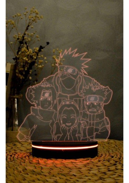 Yubi Design Kakashi, Naruto, Sasuke, Sakura - 3 Boyutlu Led Lamba 16 Renk Dekoratif Anime Gece Lambası 3d