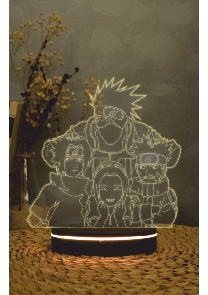 Yubi Design Kakashi, Naruto, Sasuke, Sakura - 3 Boyutlu Led Lamba 16 Renk Dekoratif Anime Gece Lambası 3d