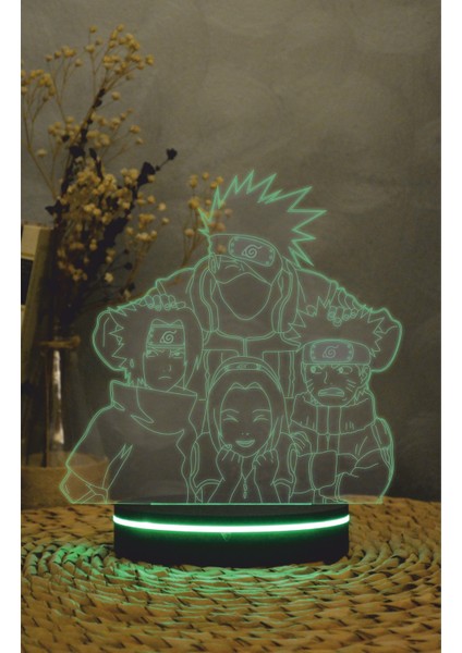 Yubi Design Kakashi, Naruto, Sasuke, Sakura - 3 Boyutlu Led Lamba 16 Renk Dekoratif Anime Gece Lambası 3d