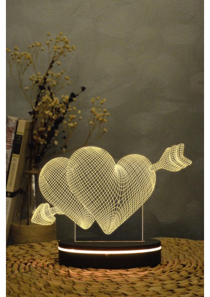 2 Kalp Ok - 3 Boyutlu Dekoratif Gece Lambası 3d