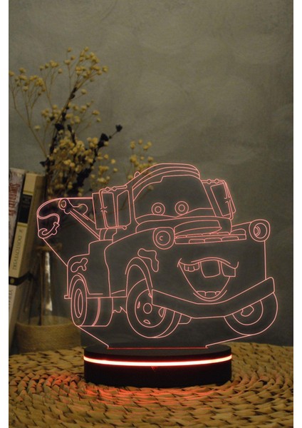 Mater , Arabalar - 3 Boyutlu 16 Renk Dekoratif Gece Lambası 3d