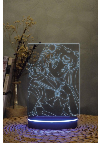 Usagi Ve Artemis - Ay Savaşçısı - 3 Boyutlu 16 Renk Dekoratif Gece Lambası 3d
