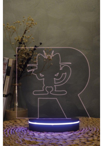 Rocket Takımı Meowth , Pokemon - 3 Boyutlu 16 Renk Dekoratif Gece Lambası 3d modelleri