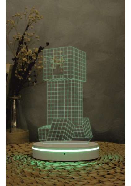 Creeper , Minecraft - 3 Boyutlu Led Lamba 16 Renk Dekoratif Anime Gece Lambası 3d