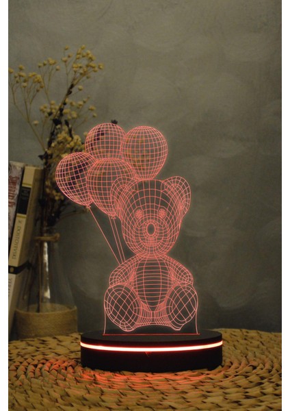 4 Balonlu Ayı - 3 Boyutlu Dekoratif Gece Lambası 3d fiyatları
