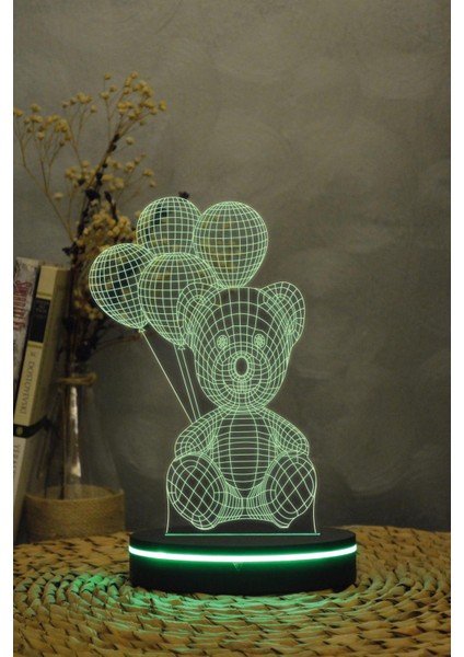 4 Balonlu Ayı - 3 Boyutlu Dekoratif Gece Lambası 3d indirimleri