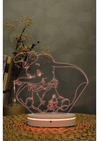 Dumbo , Tim Burton - 3 Boyutlu 16 Renk Dekoratif Gece Lambası 3d