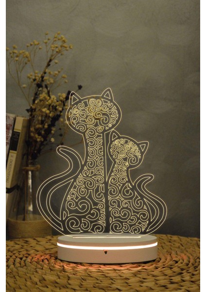 2 Kedi - 3 Boyutlu Dekoratif Gece Lambası 3d