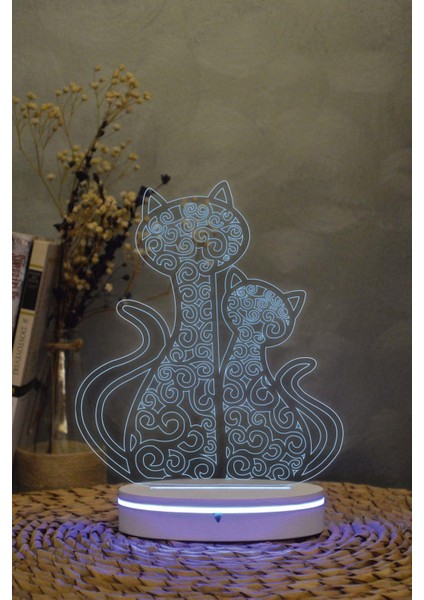 2 Kedi - 3 Boyutlu Dekoratif Gece Lambası 3d