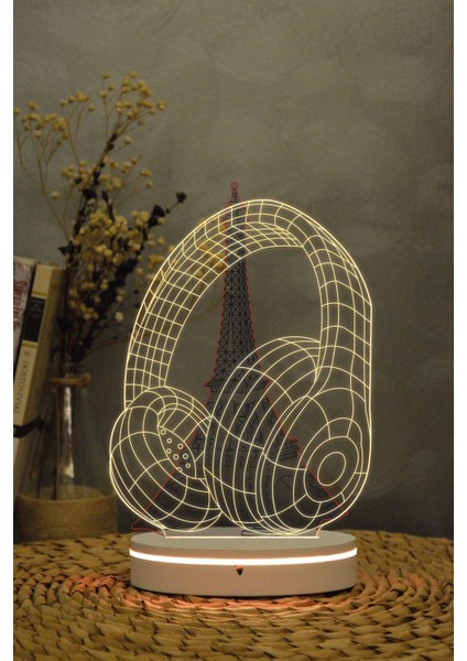 Kulaklık - 3 Boyutlu 16 Renk Dekoratif Gece Lambası 3d