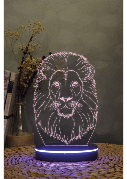 Aslan - 3 Boyutlu 16 Renk Dekoratif Gece Lambası 3d