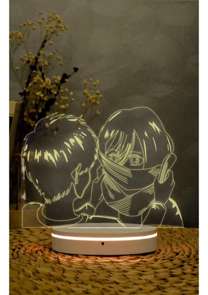 Mikasa, Eren, Attack On Titan - 3 Boyutlu Led Lamba 16 Renk Dekoratif Anime Gece Lambası 3d