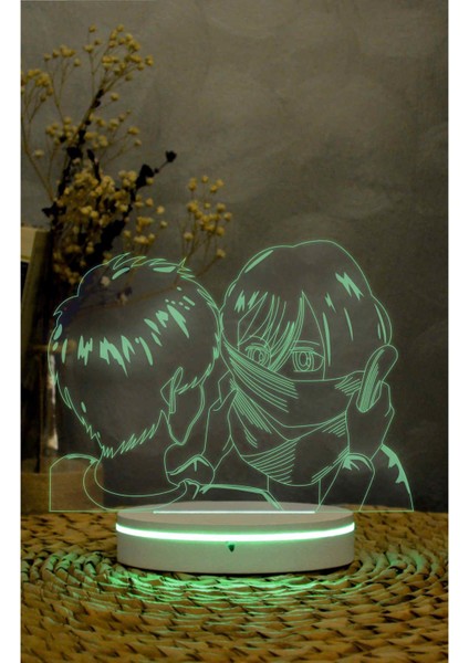 Mikasa, Eren, Attack On Titan - 3 Boyutlu Led Lamba 16 Renk Dekoratif Anime Gece Lambası 3d