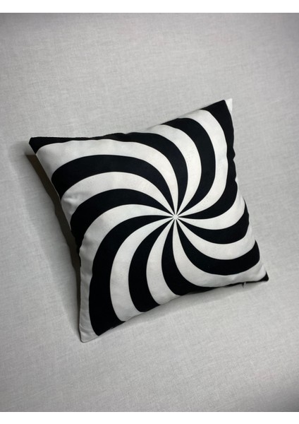 Spiral Vampir Ağız Desenli Dijital Baskılı Kırlent Kılıfı ve Yastık