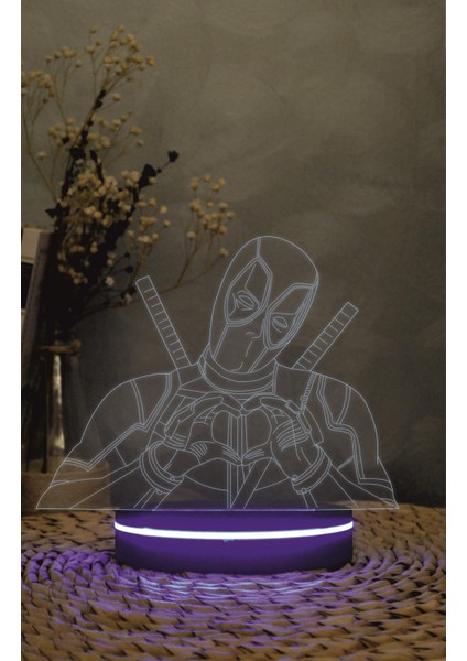 Deadpool , Marvel - 3 Boyutlu Led Lamba 16 Renk Dekoratif Anime Gece Lambası 3d