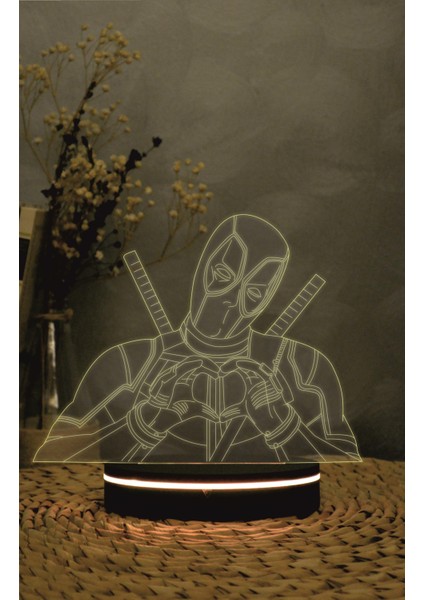 Deadpool , Marvel - 3 Boyutlu Led Lamba 16 Renk Dekoratif Anime Gece Lambası 3d