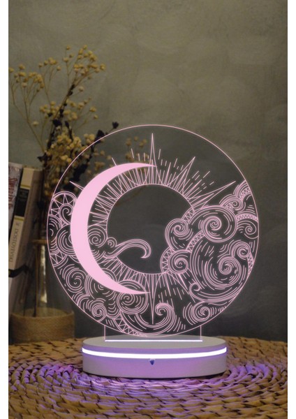Güneş Ve Ay - 3 Boyutlu 16 Renk Dekoratif Gece Lambası 3d
