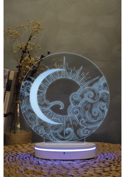 Güneş Ve Ay - 3 Boyutlu 16 Renk Dekoratif Gece Lambası 3d modelleri