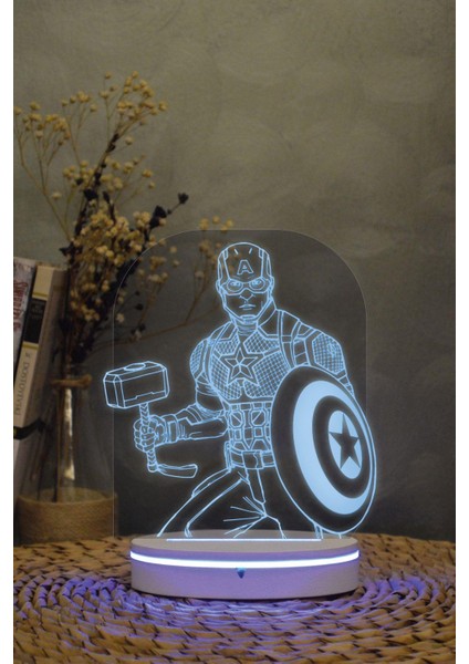 Captain America - Marvel - 3 Boyutlu 16 Renk Dekoratif Gece Lambası 3d