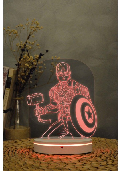 Captain America - Marvel - 3 Boyutlu 16 Renk Dekoratif Gece Lambası 3d