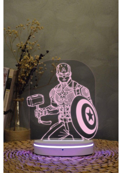 Captain America - Marvel - 3 Boyutlu 16 Renk Dekoratif Gece Lambası 3d