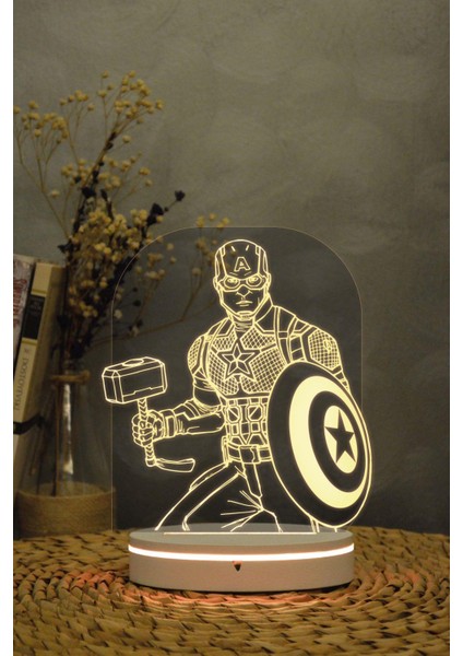 Captain America - Marvel - 3 Boyutlu 16 Renk Dekoratif Gece Lambası 3d