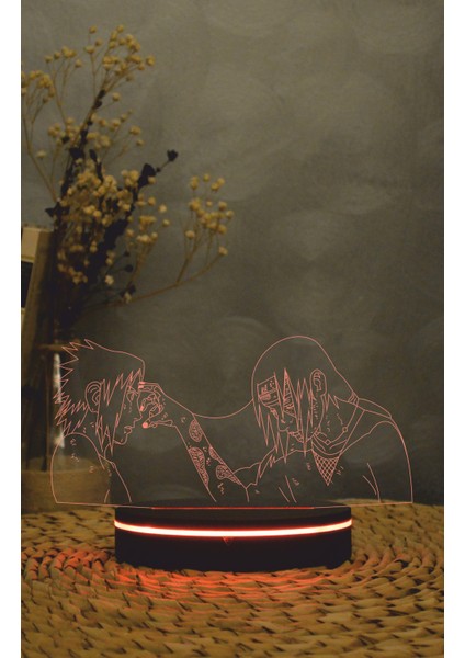 Sasuke, Itachi, Naruto - 3 Boyutlu Led Lamba 16 Renk Dekoratif Anime Gece Lambası 3d