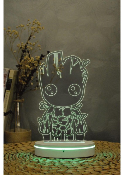 Groot , Marvel - 3 Boyutlu 16 Renk Dekoratif Gece Lambası 3d