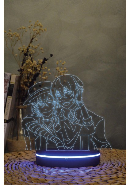 Osamu Ve Chuya - Bungou Stray Dogs - 3 Boyutlu 16 Renk Dekoratif Gece Lambası 3d