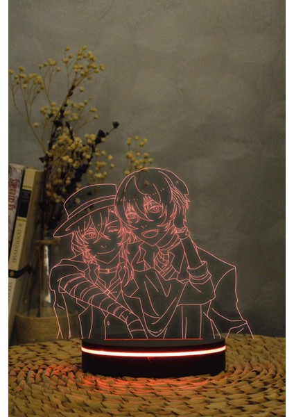 Osamu Ve Chuya - Bungou Stray Dogs - 3 Boyutlu 16 Renk Dekoratif Gece Lambası 3d